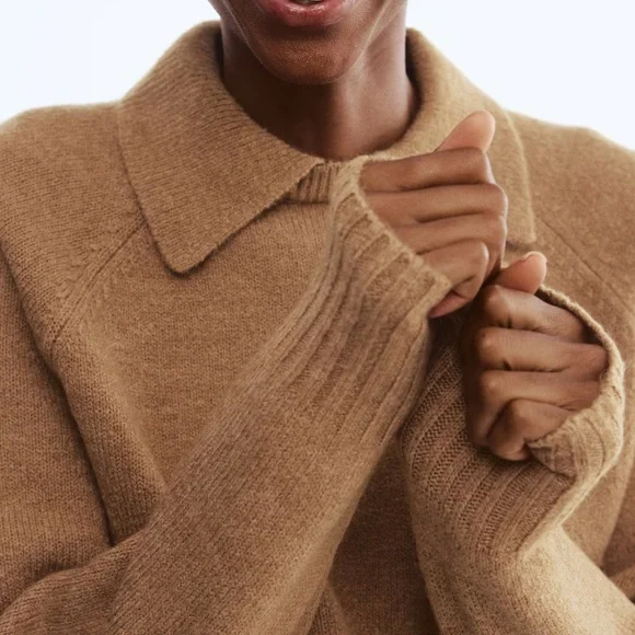 H&M sweater with collar dark beige - Picture 4 of 9